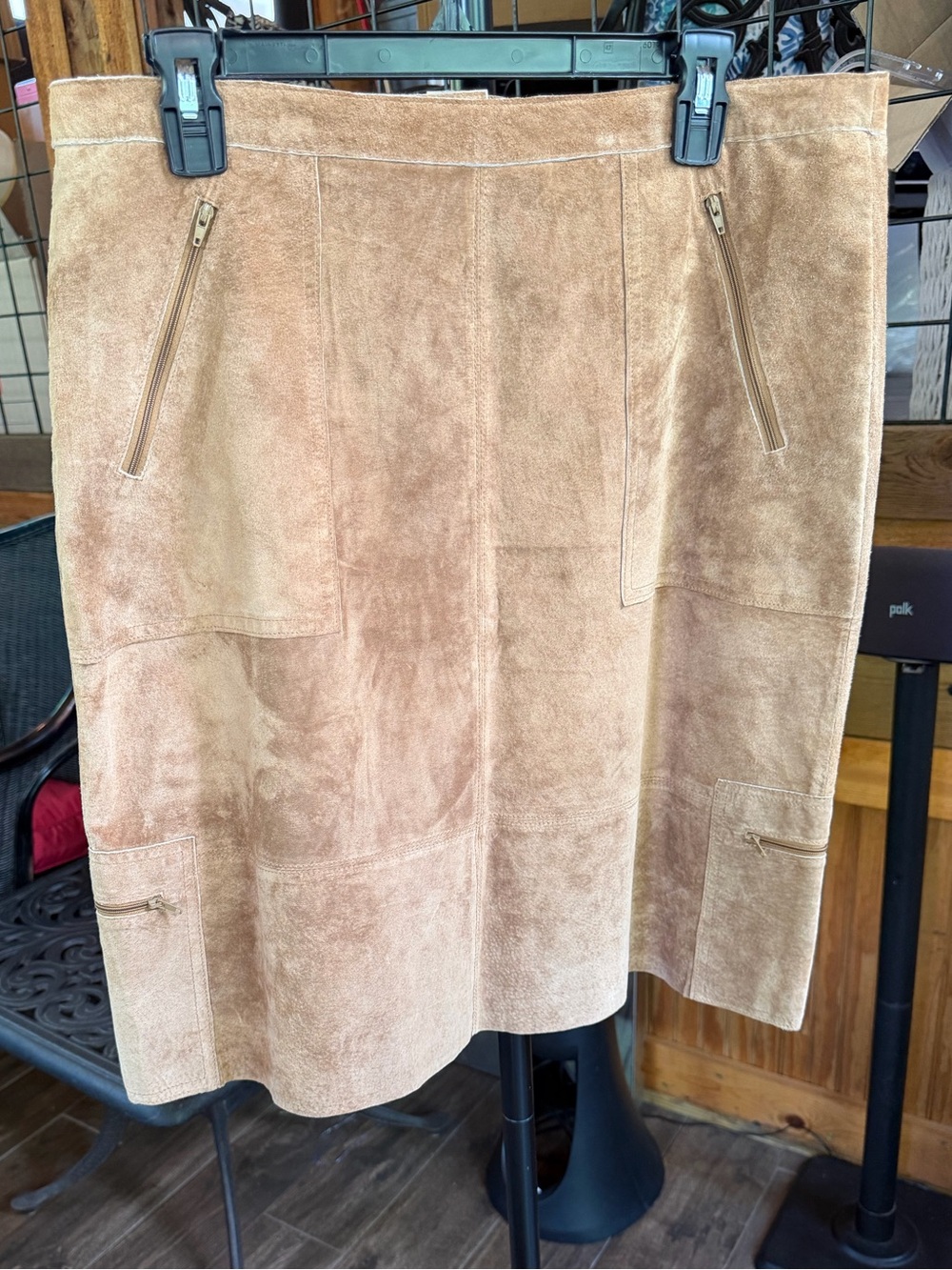 *NWT* Chico's Tan Leather Skirt with Zipper Pocket Accents